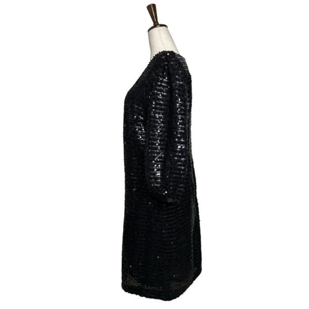 Karl Lagerfeld Sequin Puff Sleeve Shift  Mini Dress Womens 6 Black New NWT $148 - Picture 3 of 9